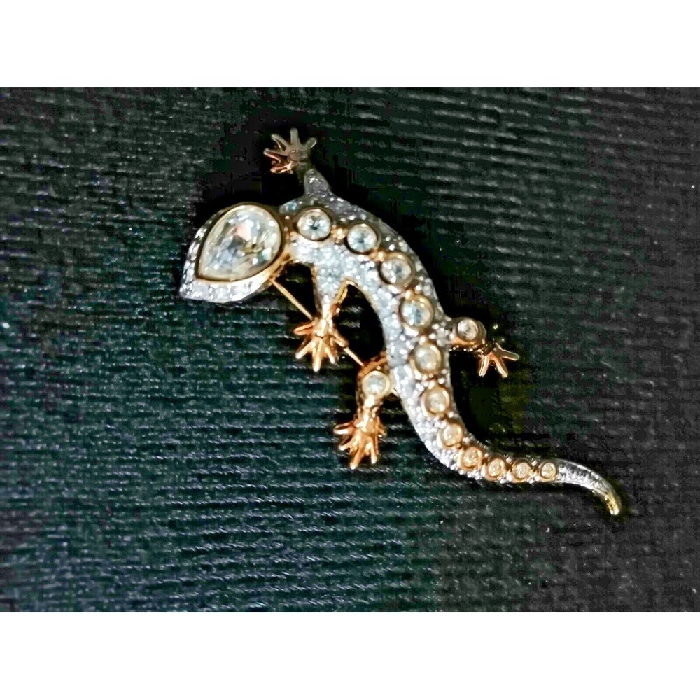 SWAROVSKI YELLOW GOLD Crystal  and PAVE CRYSTAL LIZARD Gecko Statement BROOCH